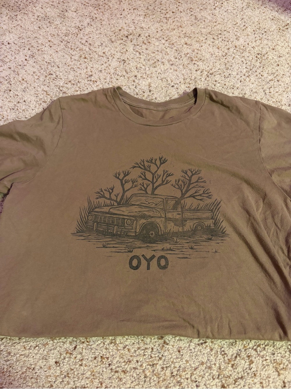 T.J.Maxx Brown Graphic Short Sleeve Tee with Truck Illustration